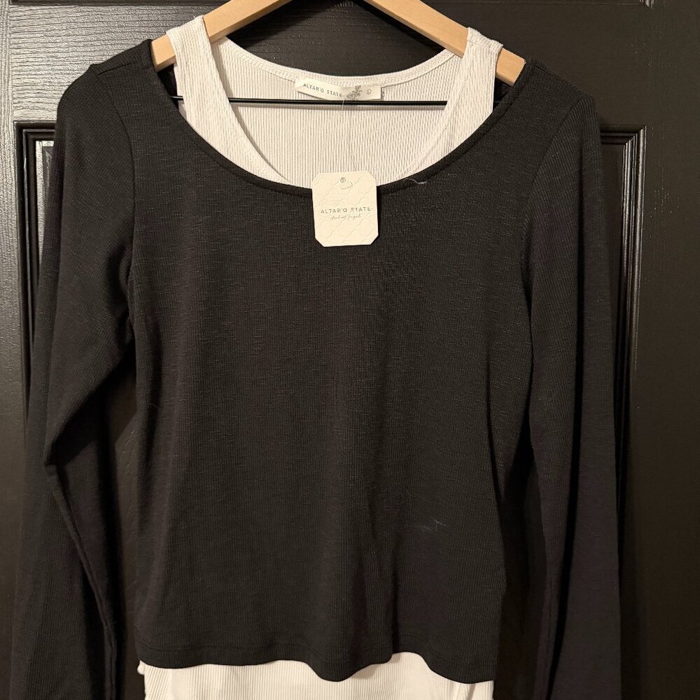 NWT Altard State Double Shirt Tank Longsleeve Black White Large